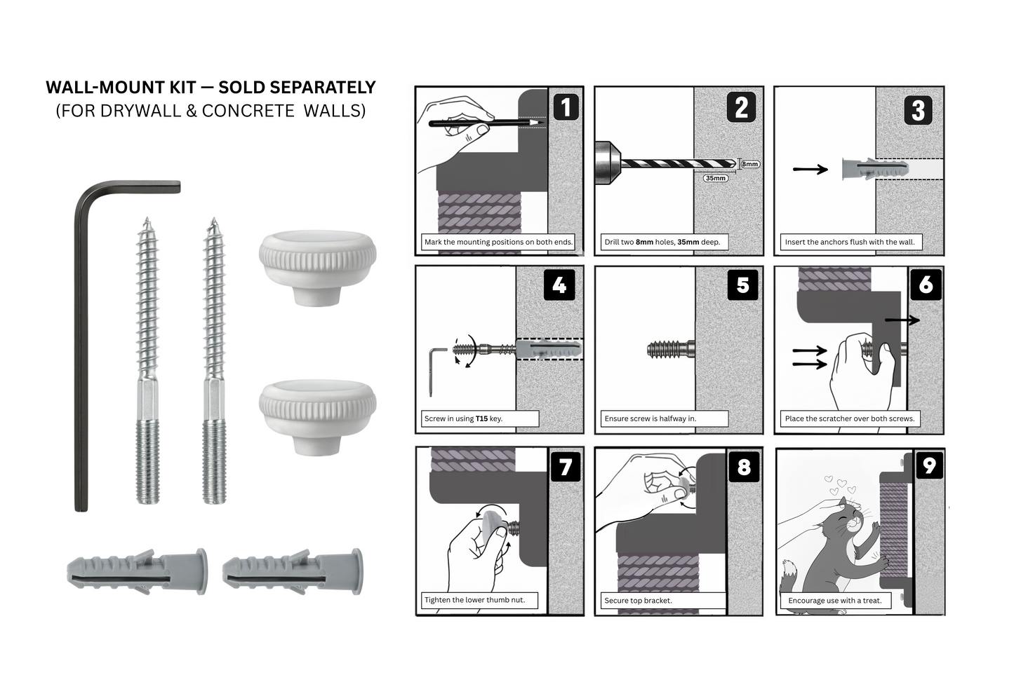 Scratchi 360 Wall and Window Mounted Cat Scratching Post