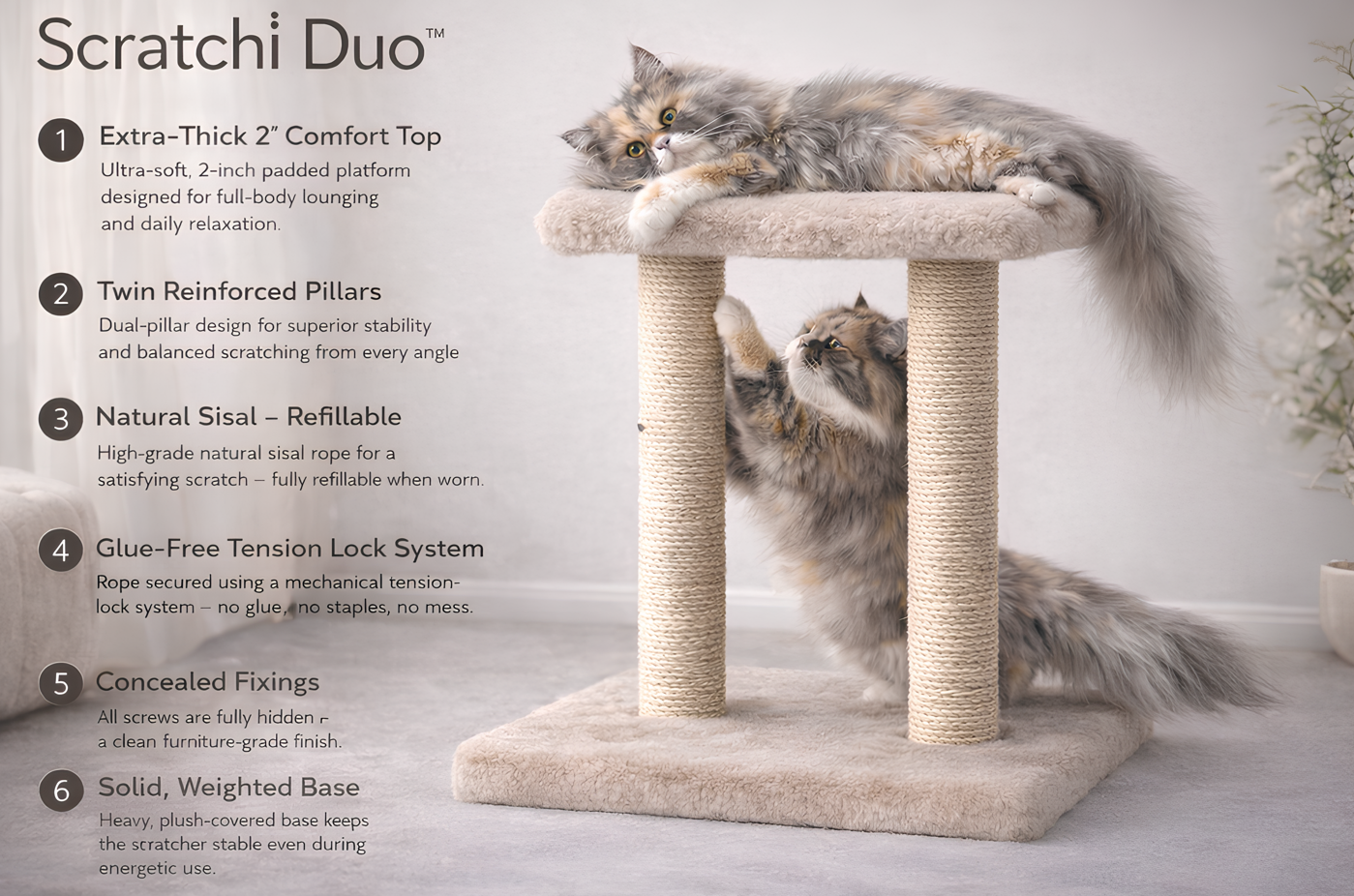 Scratchi Duo™ – Dual Luxury Cat Tree & Scratching Post