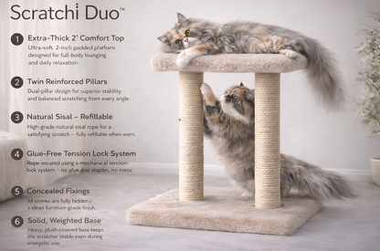 Scratchi Duo™ – Dual Luxury Cat Tree & Scratching Post